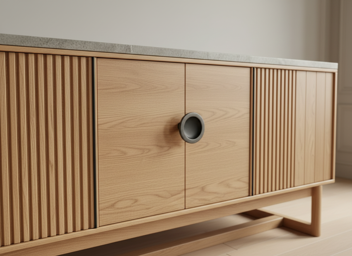 Mini bespoke wooden sideboard – detail view – Chris Cimer – UK, Poland, Europe